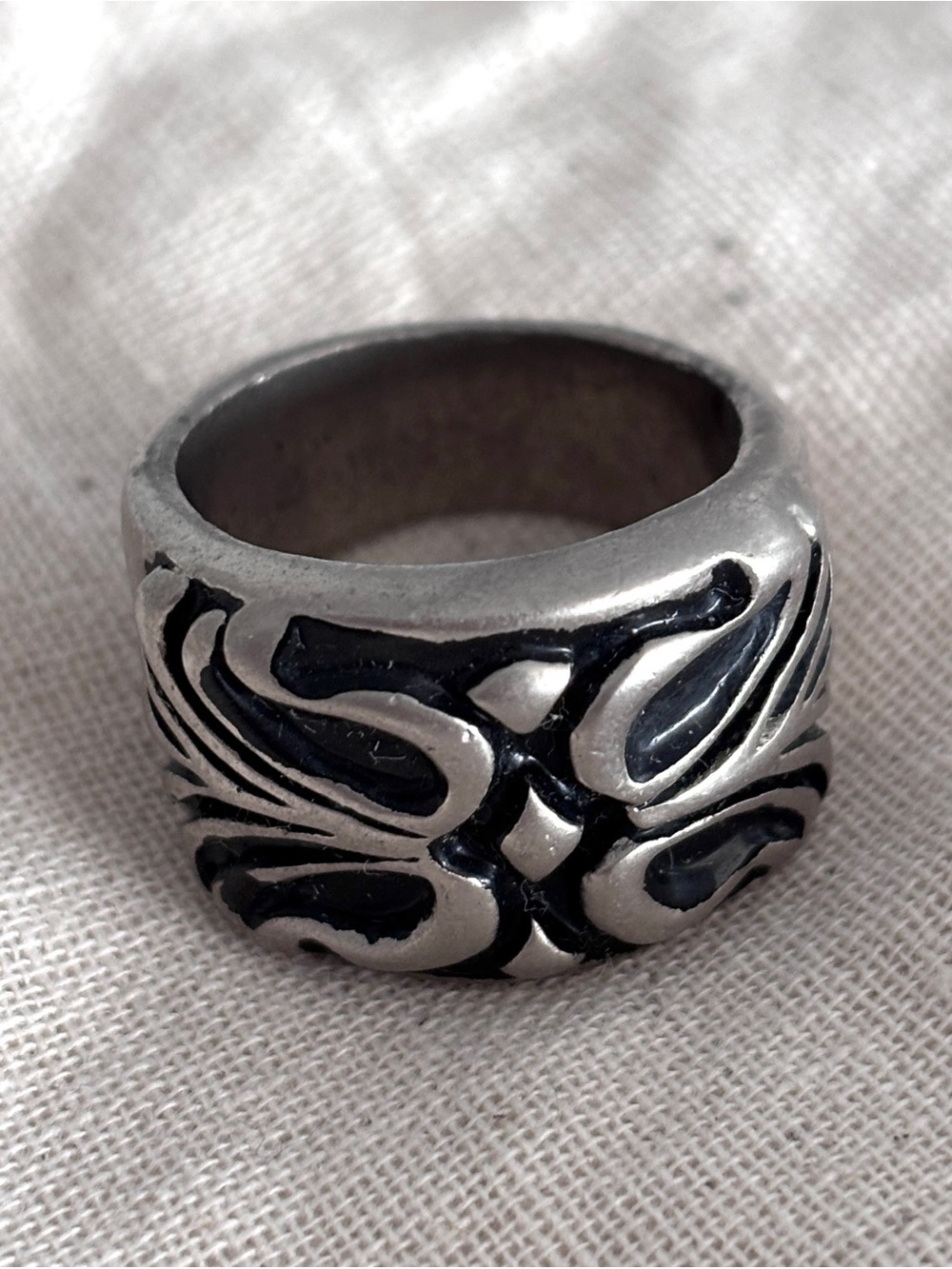 Black and Silver Steel Metal Tribal Edgy Punk Rock Ring
